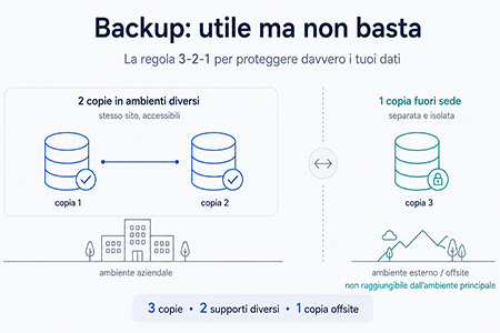Strategia di backup 3-2-1: tre copie dei dati di cui una isolata e protetta dalla rete