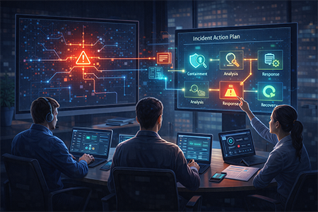 Incident Action Plan team aziendale che coordina la risposta a un incidente informatico seguendo un piano operativo