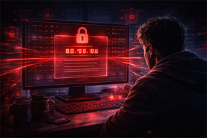 Ransom note su schermo con countdown e file cifrati che esercita pressione psicologica sulla vittima durante un attacco ransomware.