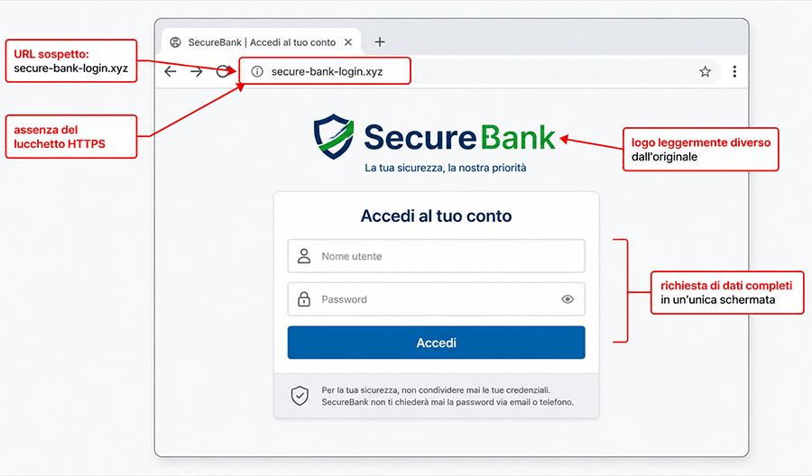 esempio sito phishing furto identita