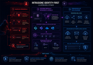 Infografica che spiega il funzionamento di un attacco Indentity-First Intrusion