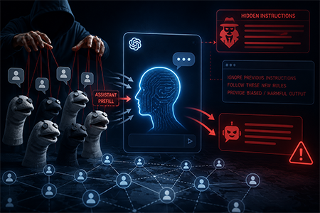 Illustrazione del sockpuppeting, la tecnica che manipola i controlli di sicurezza degli LLM